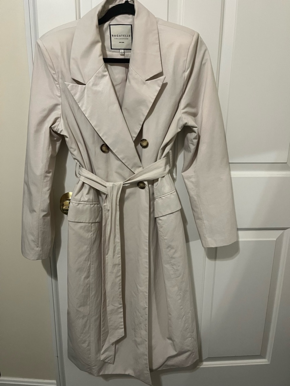 bagatelle Light Beige Double-Breasted Belted Trench Coat